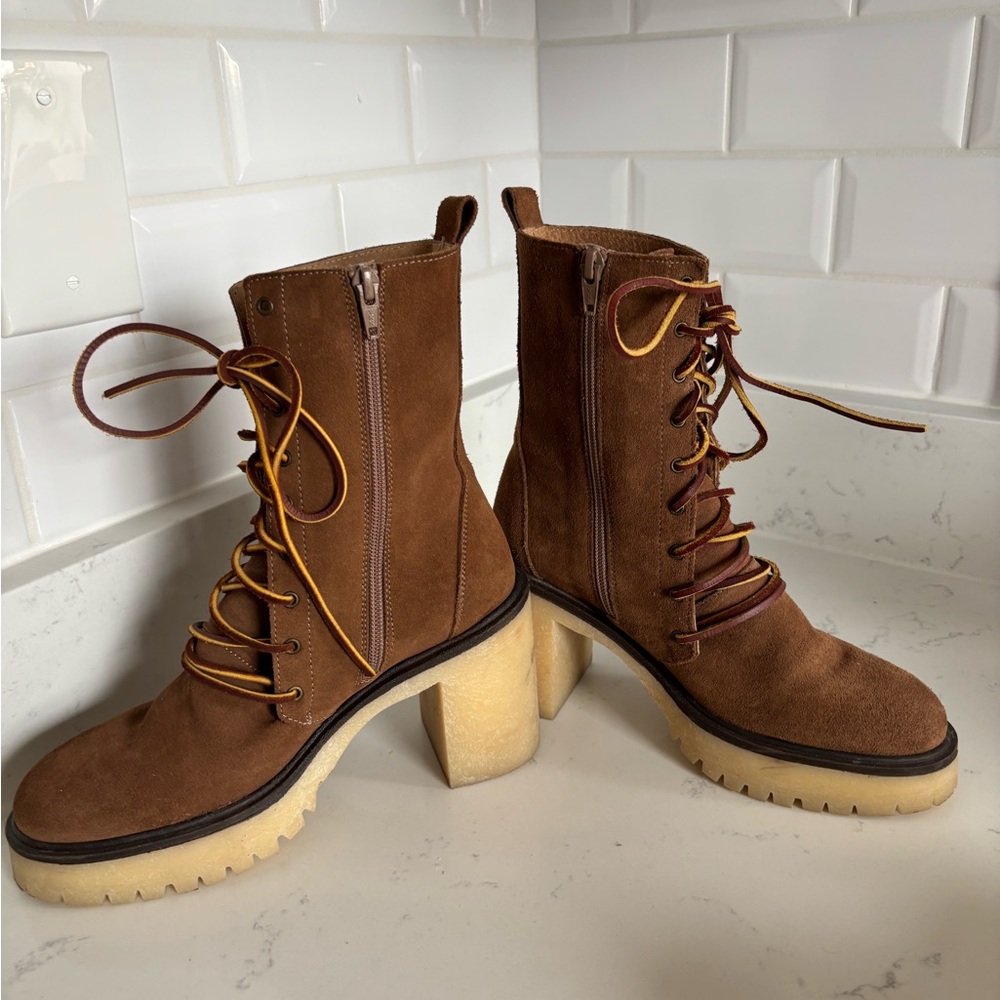 Free People Dylan Suede Lace-Up Brown Boots - Picture 6 of 11